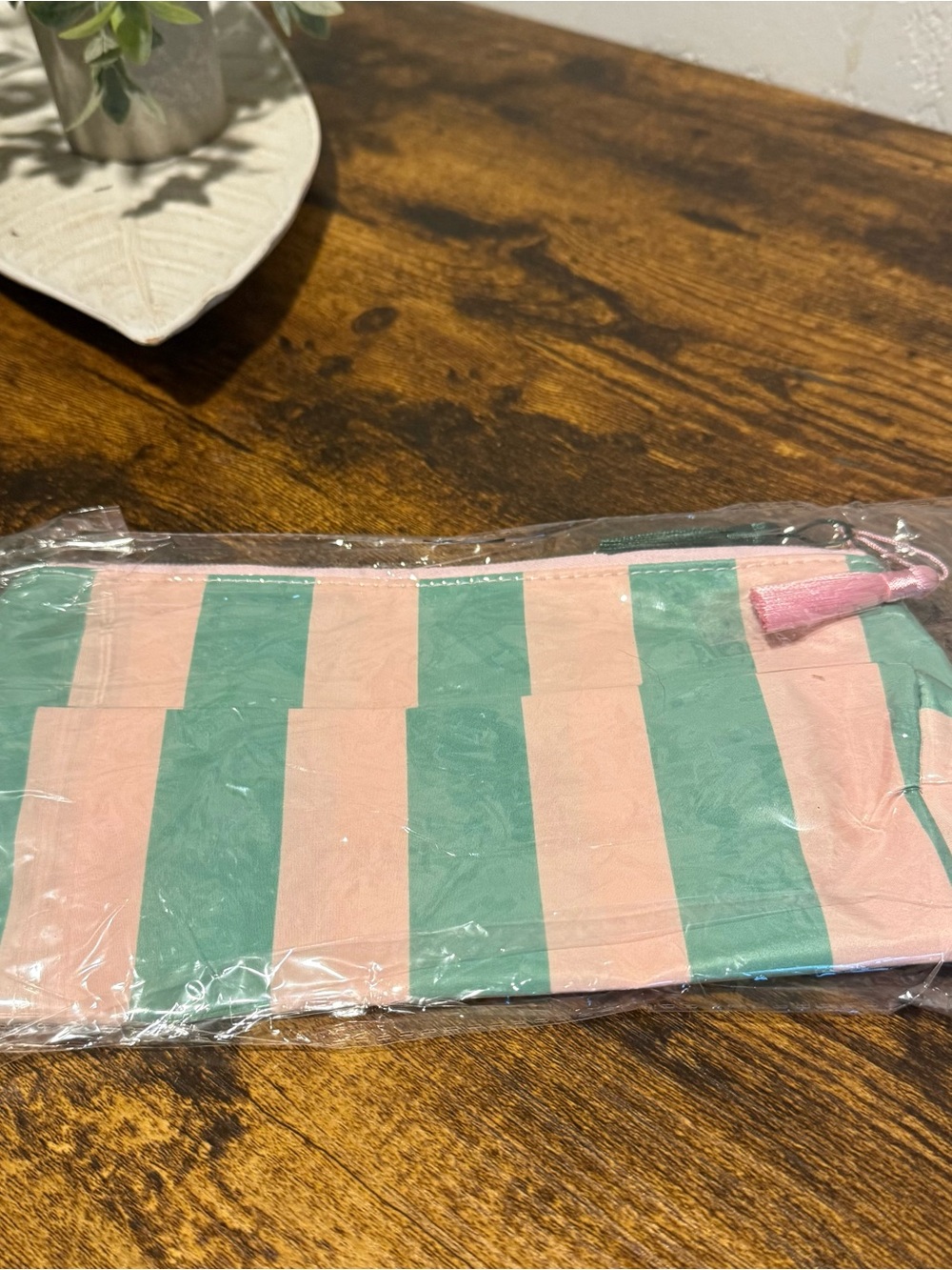 Striped Pink and Mint Green Cosmetic Pouch